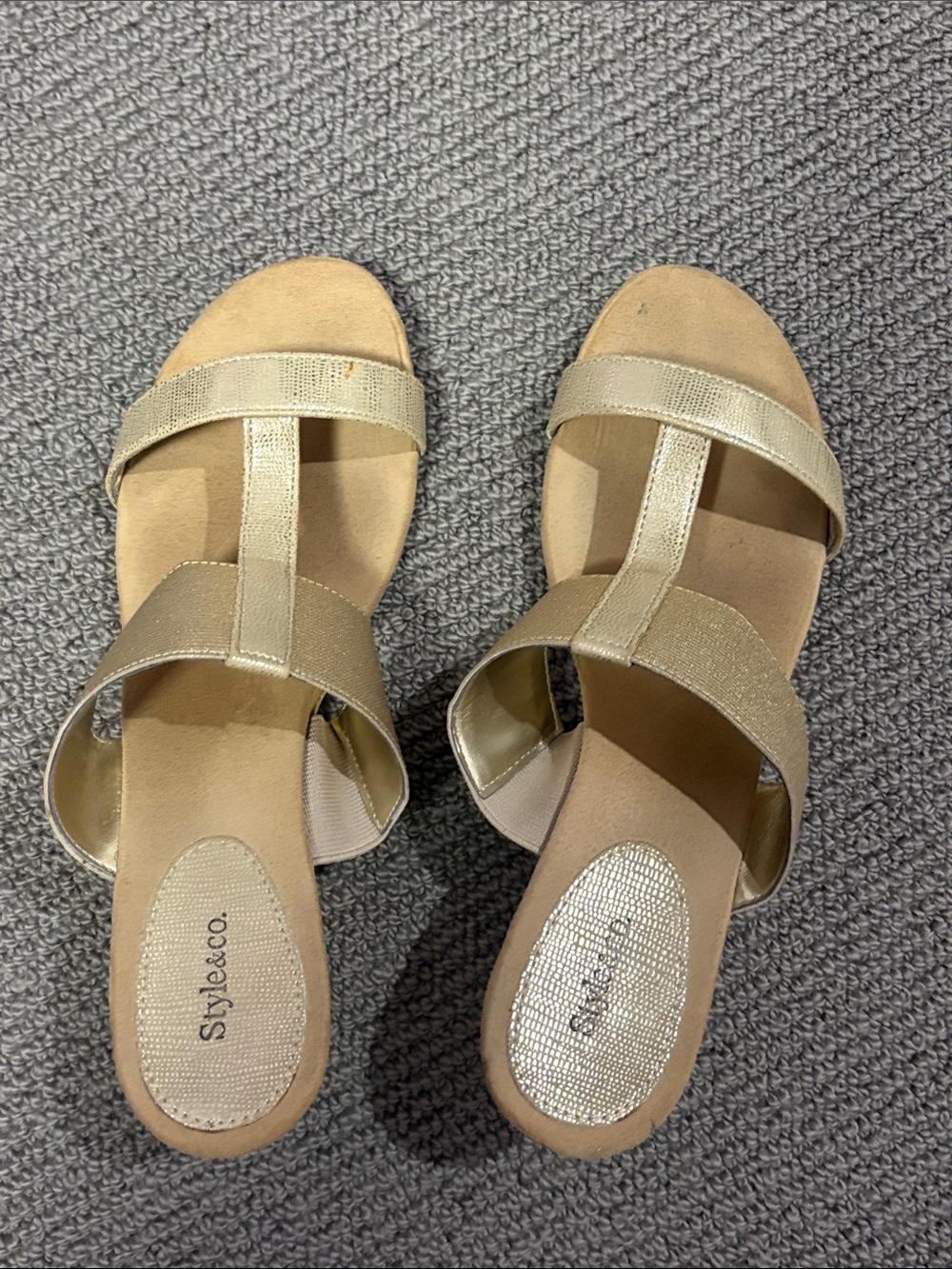 Style & Co. Metallic Gold T-Strap Slide Sandals